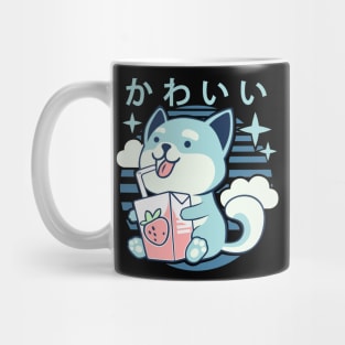 Kawaii Aesthetics Japanese Strawberry Milk Shake かわいい Dog - Blue - Strawberry Milk Mug